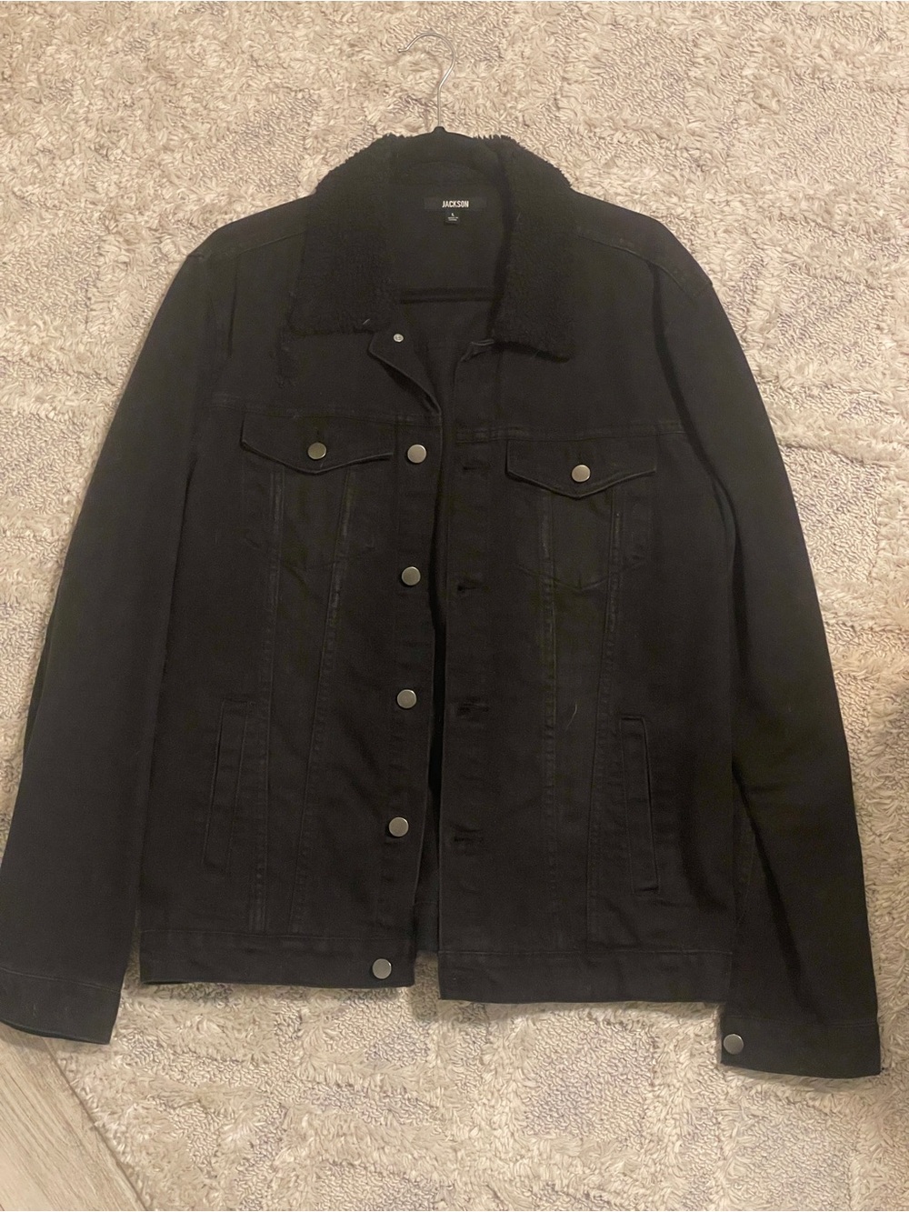 JACKSON Black  Sherpa Collar Lightly Distressed Denim Jacket